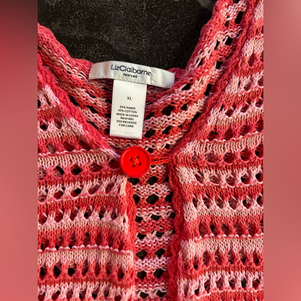 📦LAST CHANCE: DONATING📦 Liz Claiborne | Crotch Pink and Coral Stripped Cardigan - Picture 3 of 4